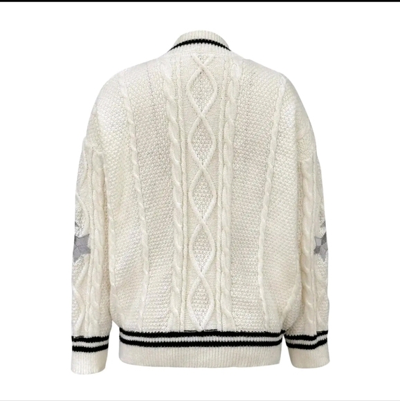 Oversized Cream Cable Knit Cardigan Sweater with Embroidery Star Design - NIP - Picture 2 of 4